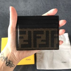 Fendi Brown Logo Card Holder Wallet
